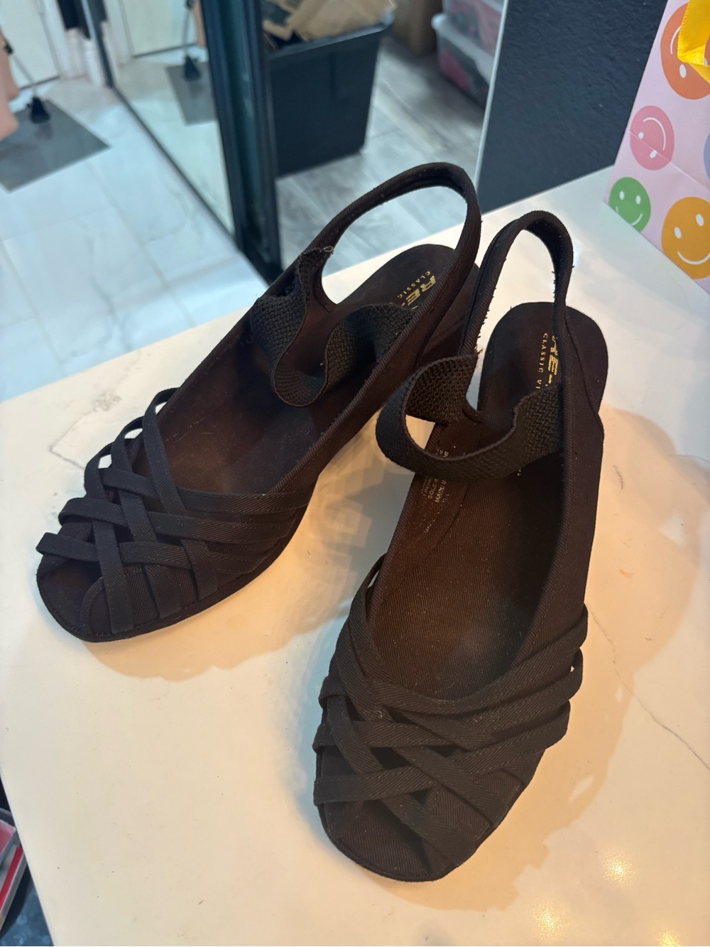 Re-MIX Classic Black Woven Slingback Wedge Sandals rockabilly pinup vintage